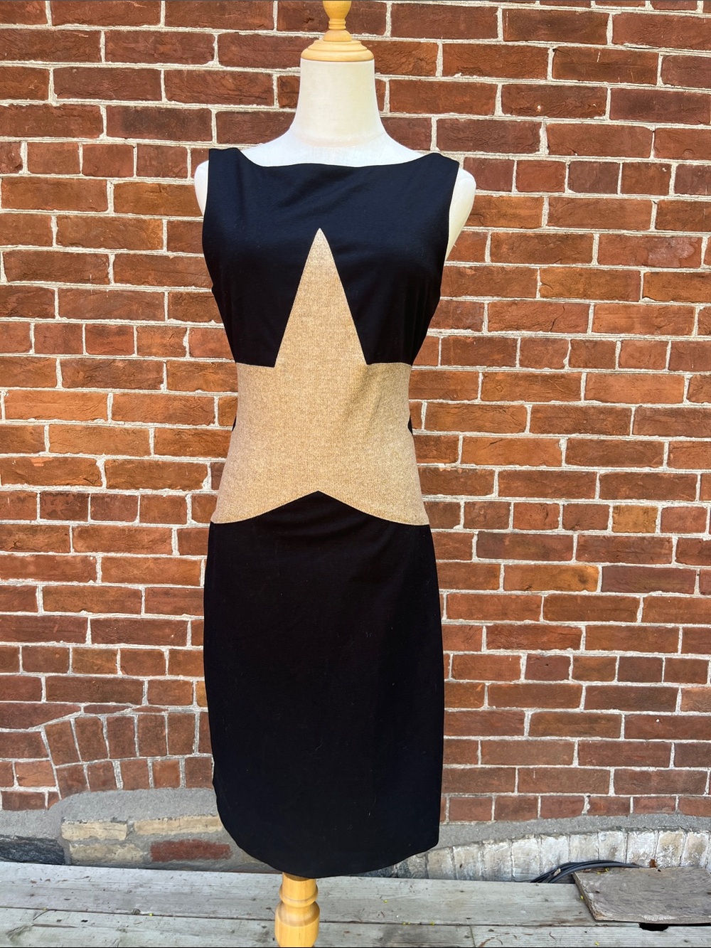 Diane Von Furstenberg Black Midi Dress with Gold Star Waist